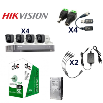 Cctv Kit Pro Hikvision Dvr 4ch + 4 Cam 2mp Cable Utp