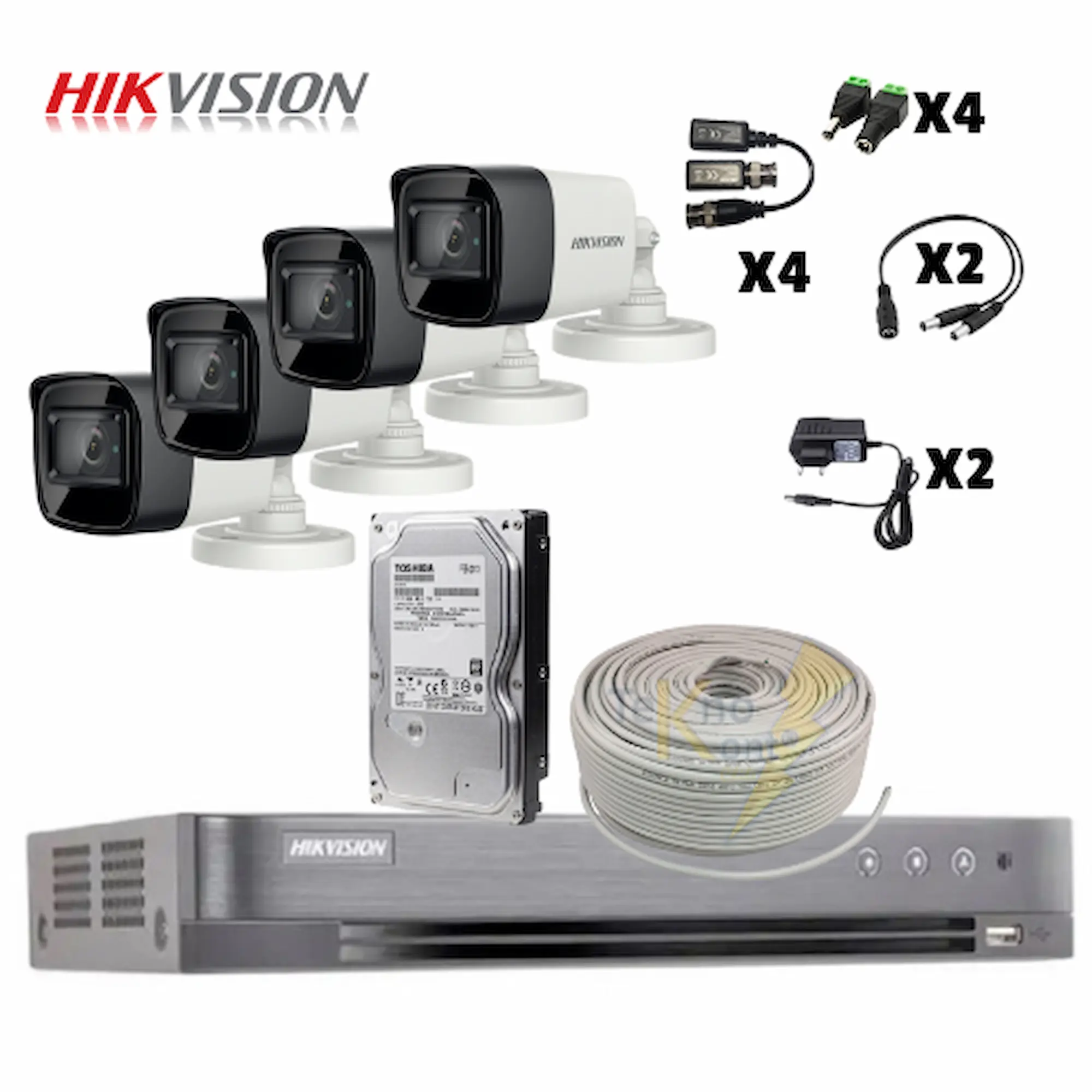 Kit 4 Camaras Con Audio Hikvision 2 Mp Full Hd