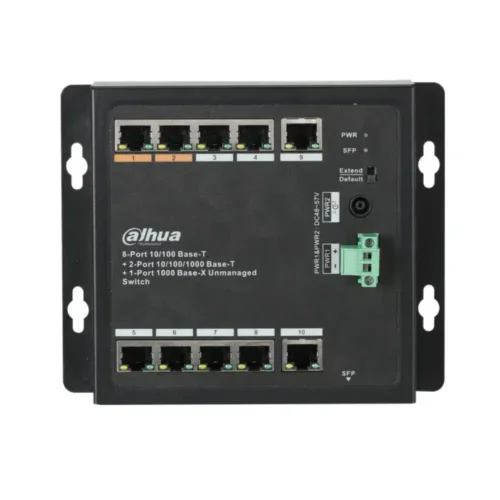 Switch 11 puertos, 8 Poe Dahua. Industrial. 8 P 10/100 Switch 11 puertos, 8 Poe Dahua. Industrial. 8 P 10/100. 3 P 10/100/1000