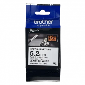 1-3 HSe211e. Tubo BROTHER 5,2mm Termo retráctil 0,8-3,1mm Negro en Blanco de 1,5m