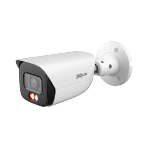 DH-IPC-HFW3449EP-AS-IL-0280B. Cámara IP Dahua tipo Bala, 4MP, lente fijo 2.8mm, Luz multi-color integrada alcanza 50M de iluminación, Posé IA (IVS, SMD, AcuPick), Tecnología Xinghan, Protección IP67.