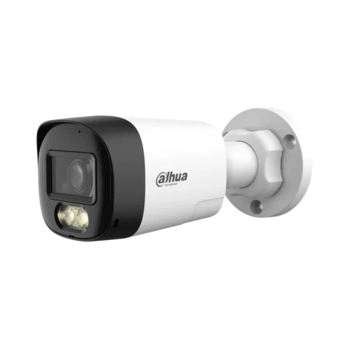 DH-HAC-HFW1200RLN-IL-T-0280B-DIP. Cámara Dahua HDCVI tipo bullet de 2MP lente fijo de 2.8mm iluminación dual de hasta 30m protección IP67 con audio bi direccional.