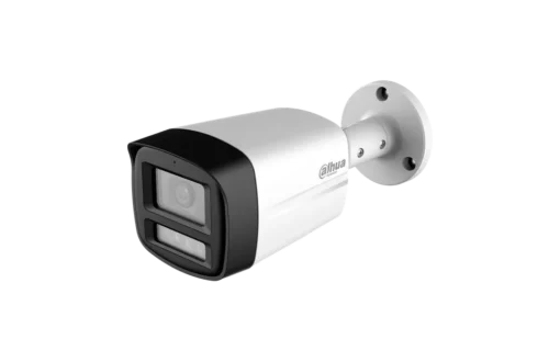 DH-HAC-HFW1200TLMN-IL-T-0280B-DIP. Cámara Dahua HDCVI tipo bullet de 2MP lente fijo de 2.8mm iluminación dual de hasta 40m protección IP67 con audio bi direccional.
