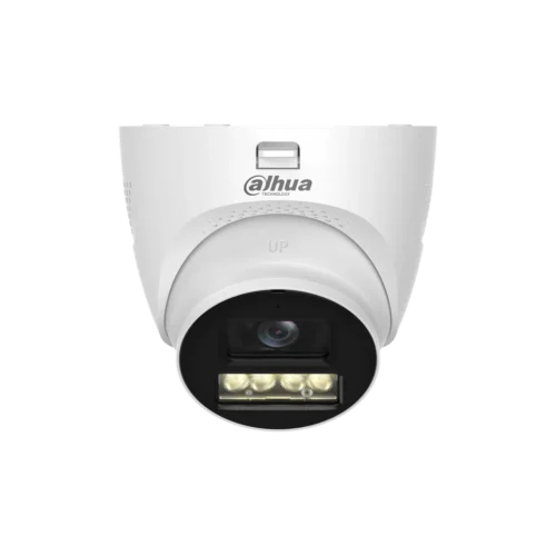 DH-HAC-HDW1200TQN-IL-T-0280B-DIP. Cámara Dahua HDCVI tipo Eyeball de 2MP lente fijo de 2.8mm iluminación dual de hasta 40m protección IP67 con audio bi direccional.
