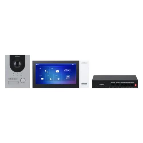 DHI-KTP01L(F)/DHI-VTO2201F-P-S2/DHI-VTH2421FW-P. Kit Video Portero IP Dahua. Cableado Incluye Switch, Pantalla VTH2421FW-P+VTO2201F-P.