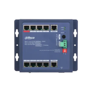 DH-CHS4110-8ET-90-F. Switch Dahua industrial, Puertos del 1-8 10/100 PoE 90 W y 9-10 10/100/1000, Layer 2 con administracion en nube, IP30 y IK06.
