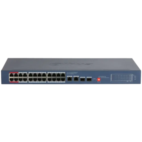 DH-CS4228-24GT-240-V2. Switch Dahua, 24 Puerto PoE ( 10/100/1000 Mbps), 2 Puertos uplink ( 10/100/1000 Mbps), 2 Puertos SFP ( 1000 Mbps ) Administración en Nube, Capa 2, PoE Total 240W.