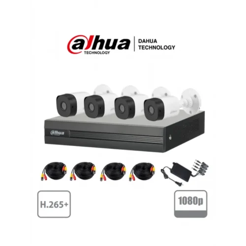 Spn-KIT/XVR1B04-I-1T/4-B1A21N-0360B. Kit 4 Camaras Dahua XVR 4 Bullet 2MP lente 3.6mm Disco 1Tb