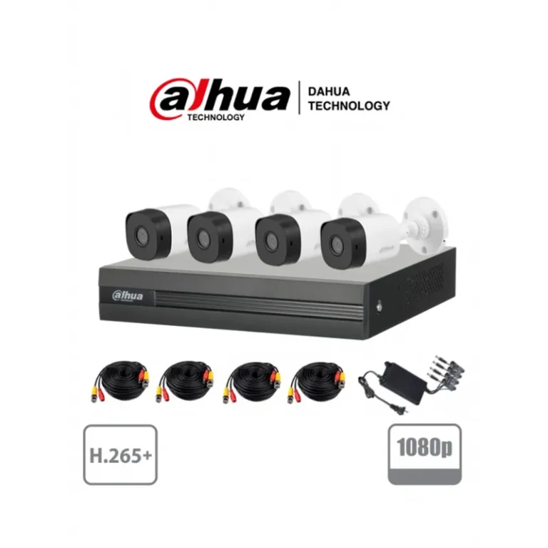 Spn-KIT/XVR1B04-I-1T/4-B1A21N-0360B. Kit 4 Camaras Dahua XVR 4 Bullet 2MP lente 3.6mm Disco 1Tb