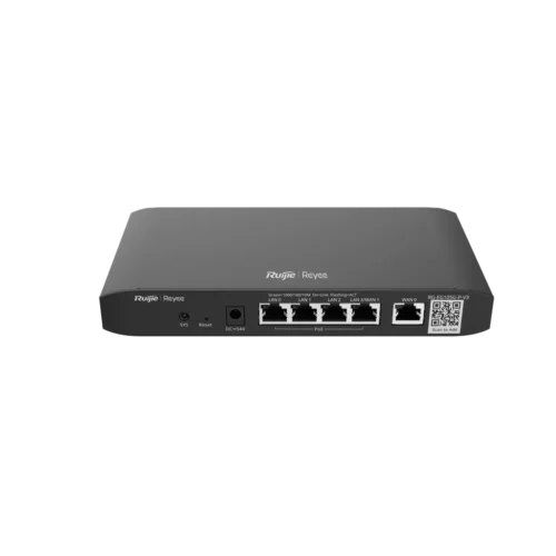 RG-EG105G-P-V3. Router administrado por la Nube de REYEE 5 puertas 10/100/1000 Base-T, 2 WAN 4 puertos PoE recomendado para 100 clientes concurrentes