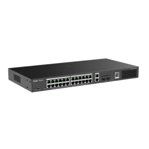 RG-ES228GS-P. Switch Smart PoE con 24 puertos Gigabit PoE 802.3af/at + 2 SFP para fibra 1Gb, gestión gratuita desde la nube, 370w