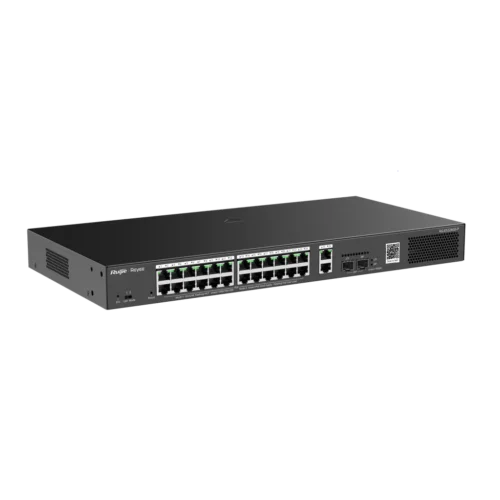 RG-ES228GS-P. Switch Smart PoE con 24 puertos Gigabit PoE 802.3af/at + 2 SFP para fibra 1Gb, gestión gratuita desde la nube, 370w