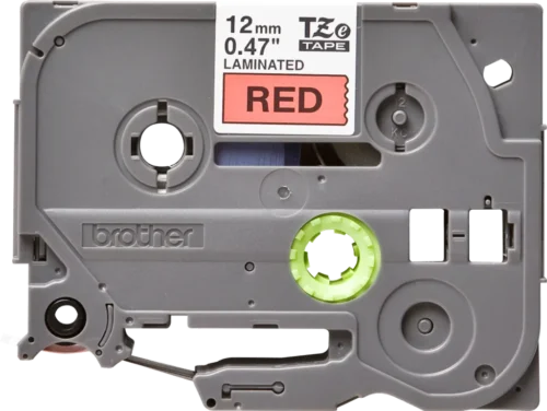TZe431. Cinta BROTHER 12mm Negro en Fondo Rojo 8mt p/PT-H110/E300/E550/D600