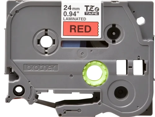 TZe451. Cinta BROTHER 24mm Negro en Fondo Rojo 8mt p/PT-E550WVP/D600VP/P900W