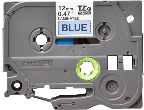 TZe531. Cinta BROTHER 12mm Negro en Fondo Azul 8mt p/PT-H110/E300/E550W/D600VP