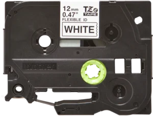 TZeFX231_1 TZeFX231. Cinta BROTHER Flex 12mm Negro en Fondo Blanco 8mt p/PT-H110/E300/E550