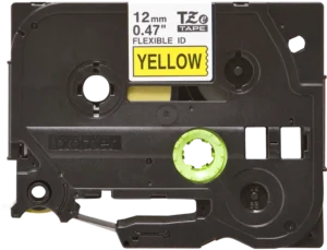 TZeFX631_1 TZeFX631. Cinta BROTHER Flex 12mm Negro en Amarillo 8mt p/PT-H110 Extra-Flexible