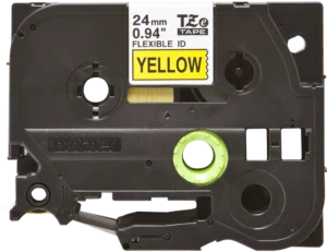 TZeFX651_1 TZeFX651. Cinta BROTHER Flex 24mm Negro en Fondo Amarillo 8mt p/PT-E550WVP/D600V