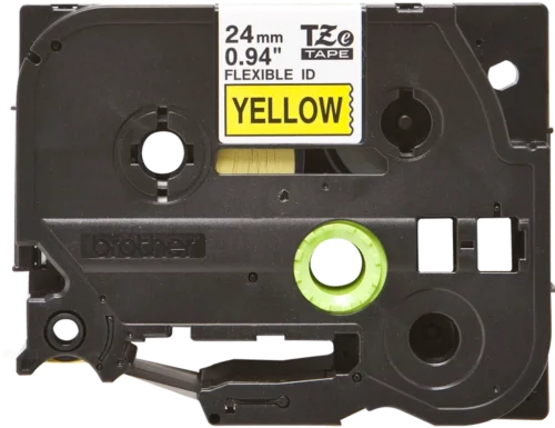 TZeFX651. Cinta BROTHER Flex 24mm Negro en Fondo Amarillo 8mt p/PT-E550WVP/D600V