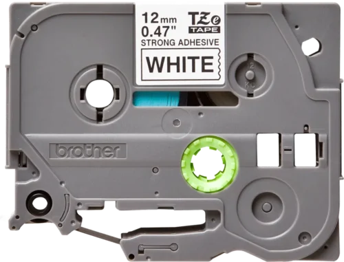 TZeS231. Cinta BROTHER E-P 12mm Negro en Blanco 8mt p/PT-H110