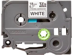 TZeS241_1 TZeS241. Cinta BROTHER E-P 18mm Negro en Blanco 8mt p/PT-E300VP Extra-Pegamento