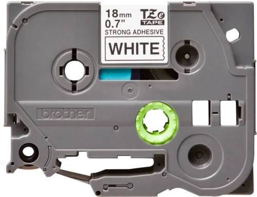 TZeS241. Cinta BROTHER E-P 18mm Negro en Blanco 8mt p/PT-E300VP Extra-Pegamento