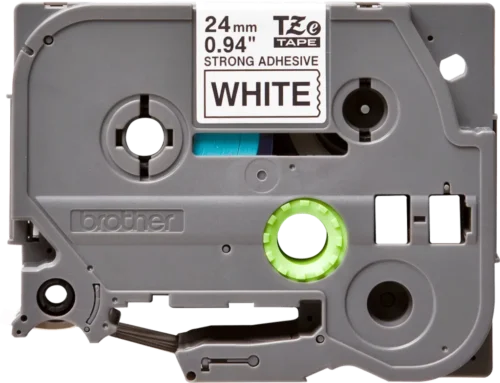 TZeS251. Cinta BROTHER E-P 24mm Negro en Fondo Blanco 8mt p/PT-E550WVP/D600VP