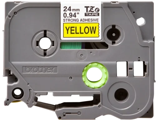 TZeS651. Cinta BROTHER E-P 24mm Negro en Fondo Amarillo 8mt p/PT-E550WVP/D600VP