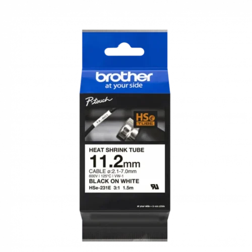 HSe231e. Tubo BROTHER 11,2mm Termo retráctil 2,1-7,0mm Negro en Blanco de 1,5mt