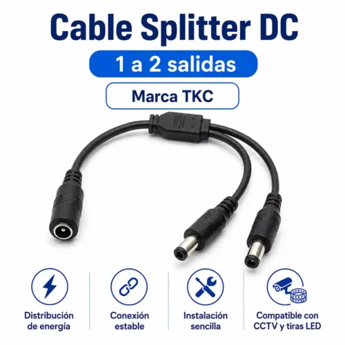 Cable Splitter DC 1 a 2 TKC para Cámaras de Seguridad Cable de alimentacion DC Splitter/ Pulpo 1 a 2 Marca TKC