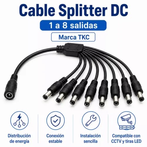 Cable Splitter DC 1 a 8 TKC para Cámaras de Seguridad Cable de alimentacion DC Splitter/ Pulpo 1 a 8 Marca TKC