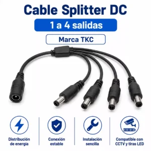 Cable Splitter DC 1 a 4 TKC para Cámaras de Seguridad Cable de alimentacion DC Splitter/ Pulpo 1 a 4 Marca TKC